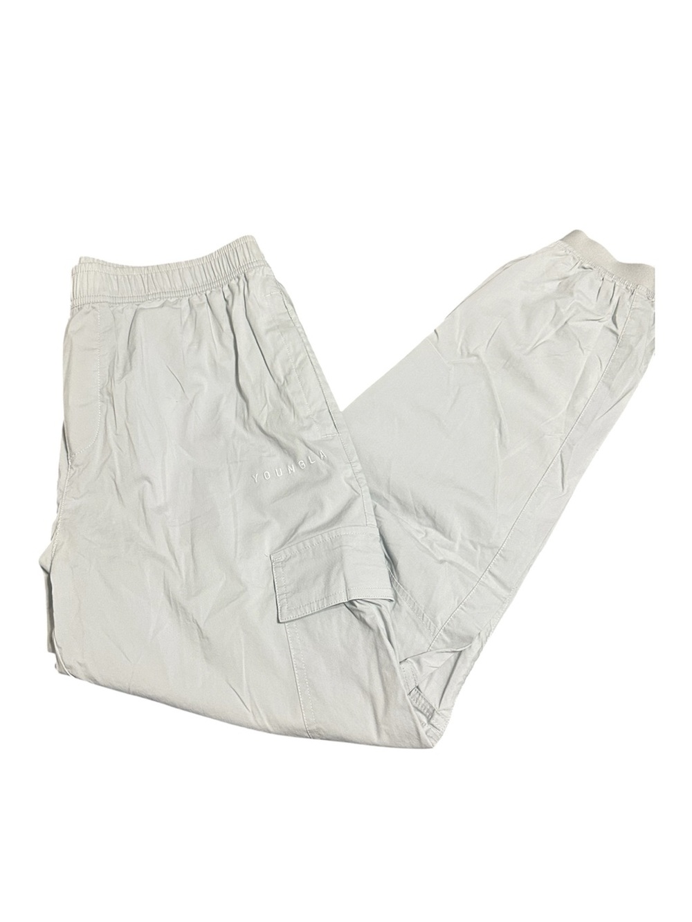 YoungLA Light Gray Cargo Joggers Men’s Large Elastic Waist Utility Pants